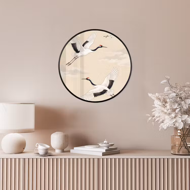 Kraanvogels - Bloesem - Beige Fotolijst rond zonder passe partout klein -sfeer3