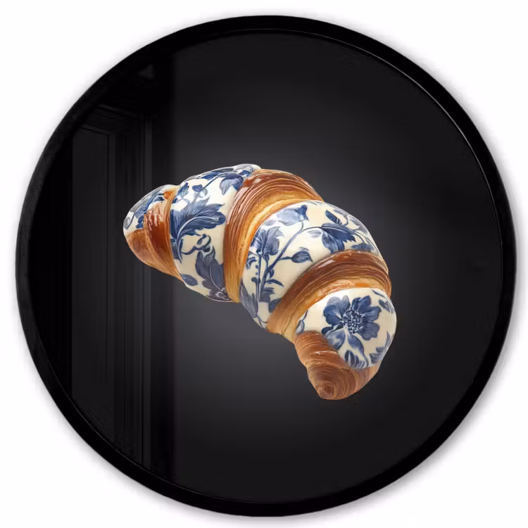 Croissant - Bloemenpatroon - Delftsblauw Fotolijst rond zonder passe partout klein -3d