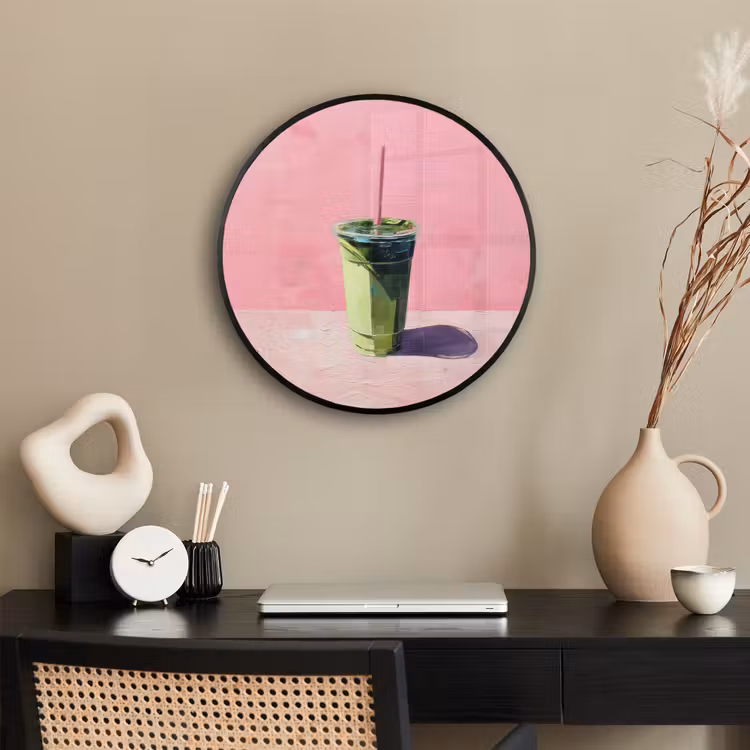 Beker - Rietje - Minimalistisch - Groen Fotolijst rond zonder passe partout klein -sfeer1