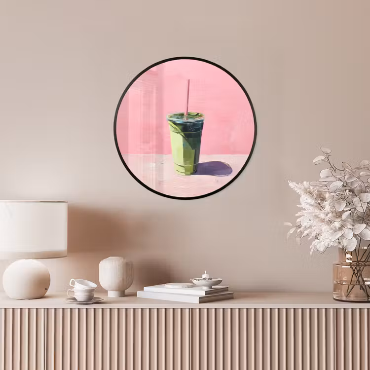 Beker - Rietje - Minimalistisch - Groen Fotolijst rond zonder passe partout klein -sfeer3