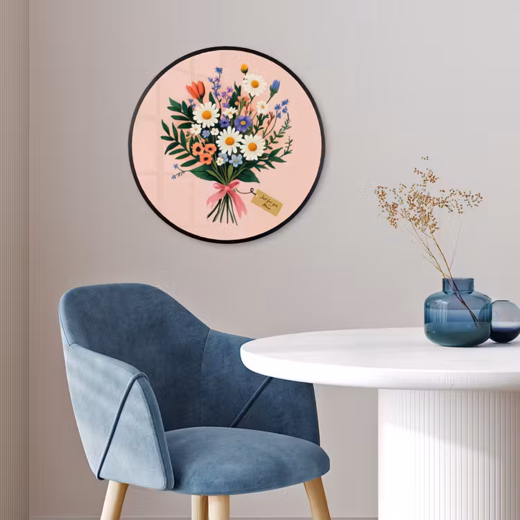 Margrieten - Boeket - Strikje - Roze Fotolijst rond zonder passe partout klein -sfeer2