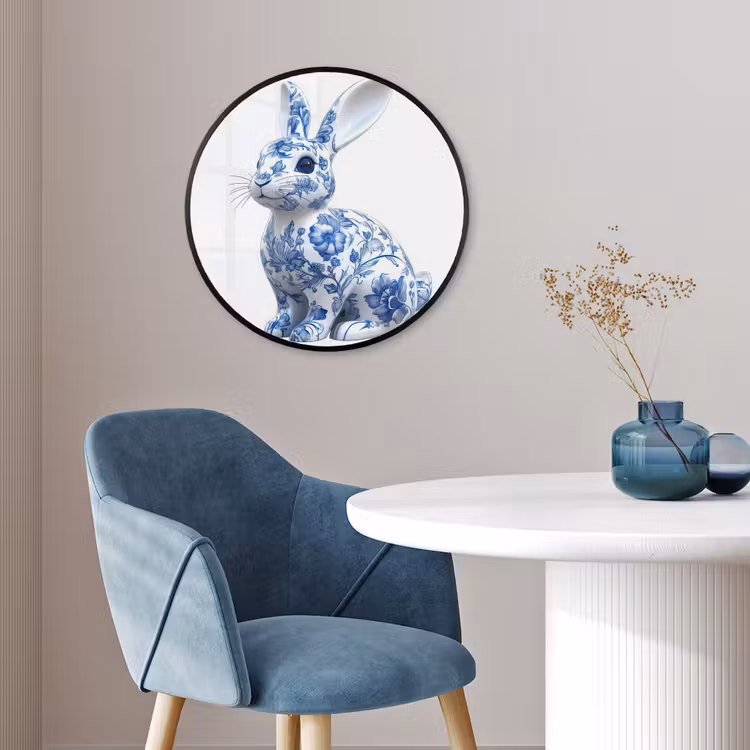 Delftsblauw - Haasje - Wit Fotolijst rond zonder passe partout klein -sfeer2