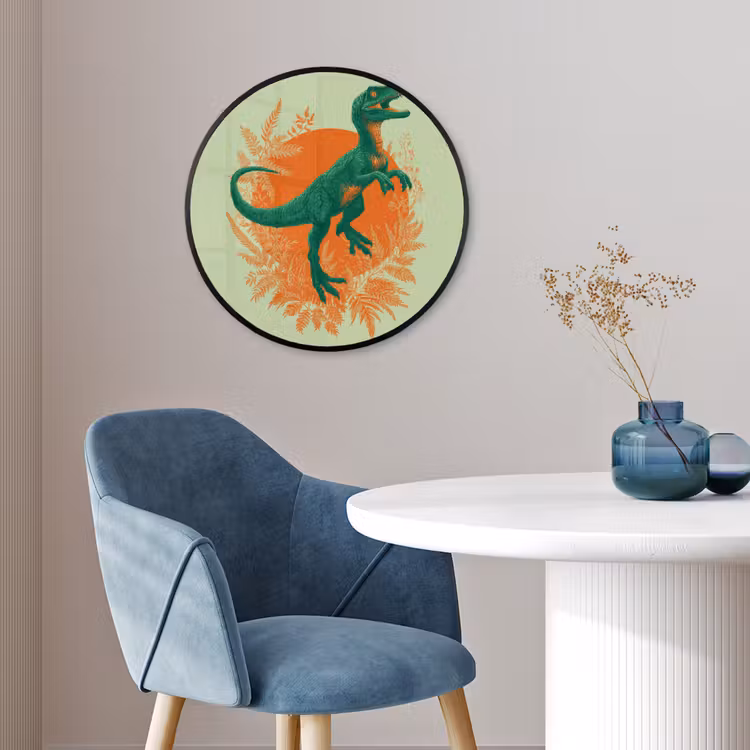 Dinosaurus - Groen - Planten - Cirkel Fotolijst rond zonder passe partout klein -sfeer2