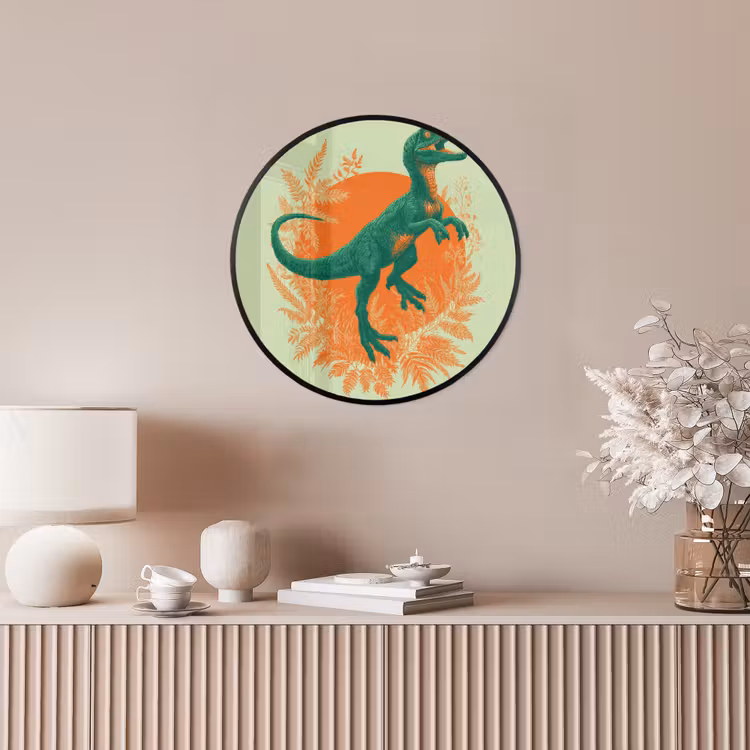 Dinosaurus - Groen - Planten - Cirkel Fotolijst rond zonder passe partout klein -sfeer3