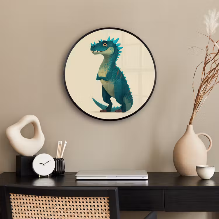 Dinosaurus - Turquoise - Stekels Fotolijst rond zonder passe partout klein -sfeer1
