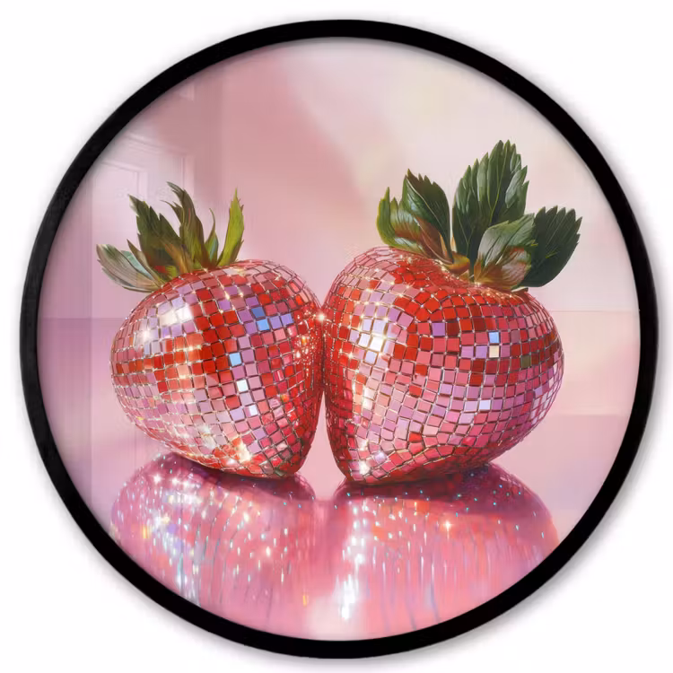 Disco - Fruit - Glitter - Strawberry Fotolijst rond zonder passe partout klein -3d