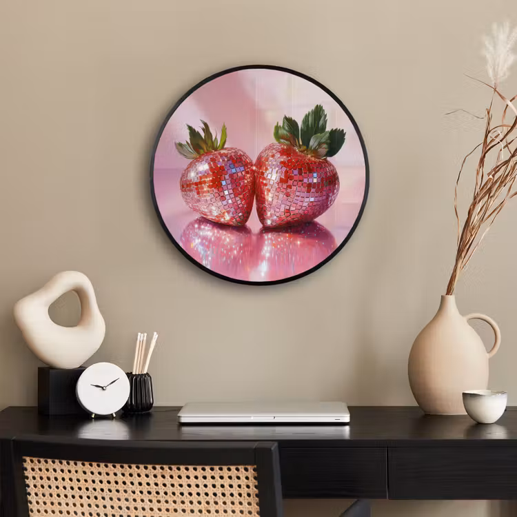 Disco - Fruit - Glitter - Strawberry Fotolijst rond zonder passe partout klein -sfeer1