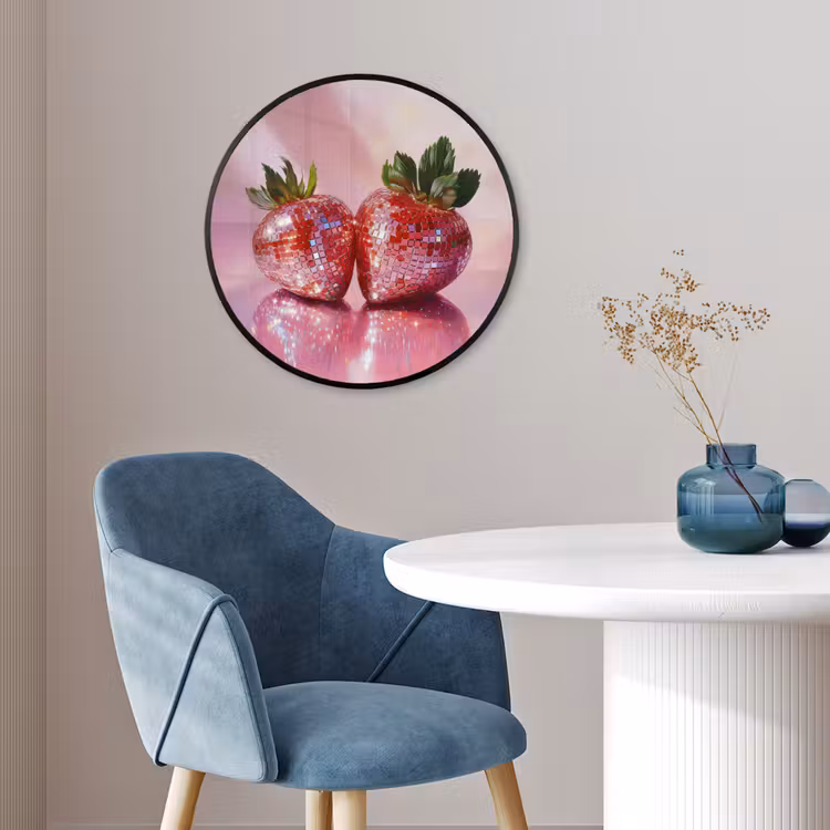 Disco - Fruit - Glitter - Strawberry Fotolijst rond zonder passe partout klein -sfeer2