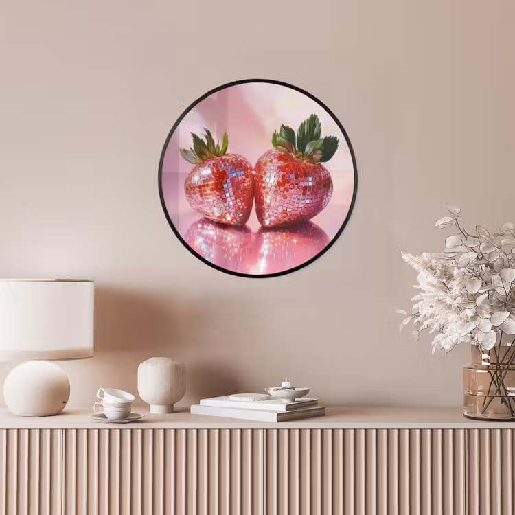 Disco - Fruit - Glitter - Strawberry Fotolijst rond zonder passe partout klein -sfeer3