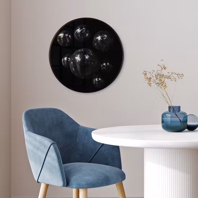 Discoballen - Minimalistisch - Zwart Fotolijst rond zonder passe partout klein -sfeer2