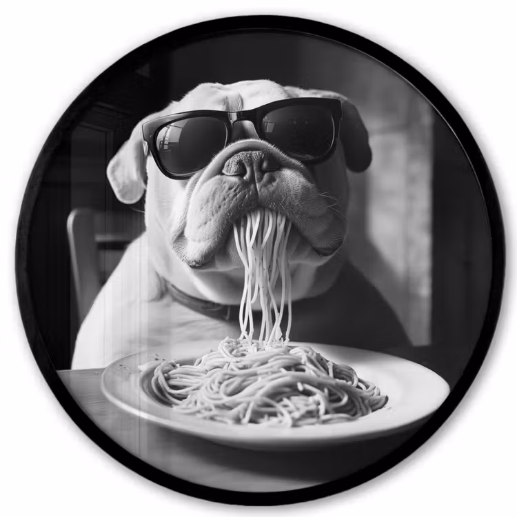 Hond - Bulldog - Pasta - Bril - Stoer - Dieren Fotolijst rond zonder passe partout klein -3d