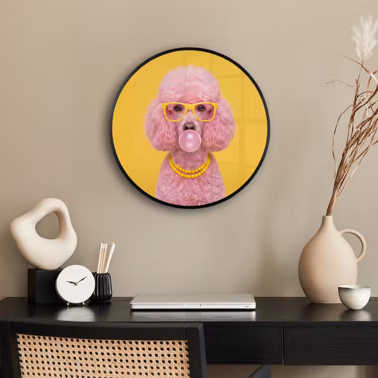 Hond - Kauwgum - Dieren - Modern - Roze Fotolijst rond zonder passe partout klein -sfeer1