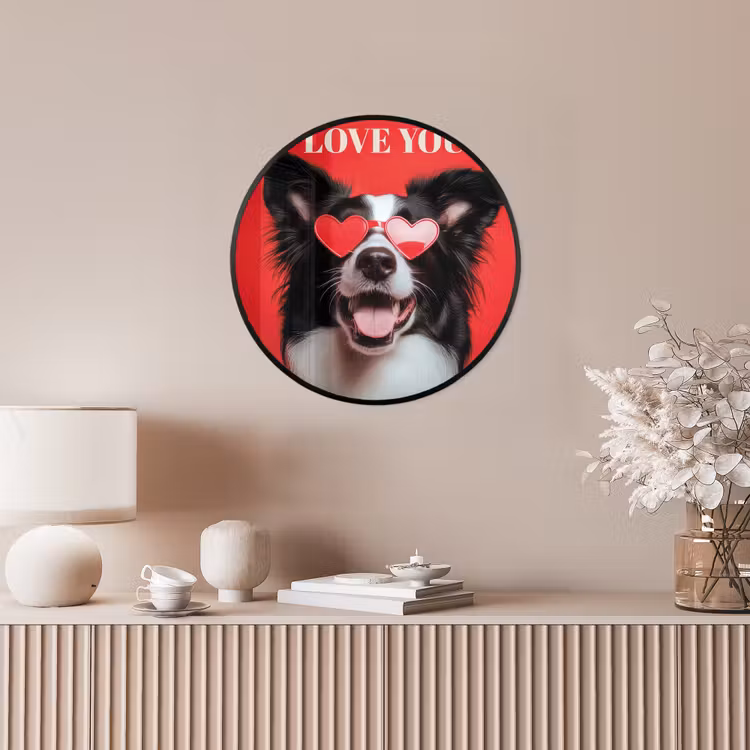 Hond - Hartjesbril - Loveyou - Rood Fotolijst rond zonder passe partout klein -sfeer3