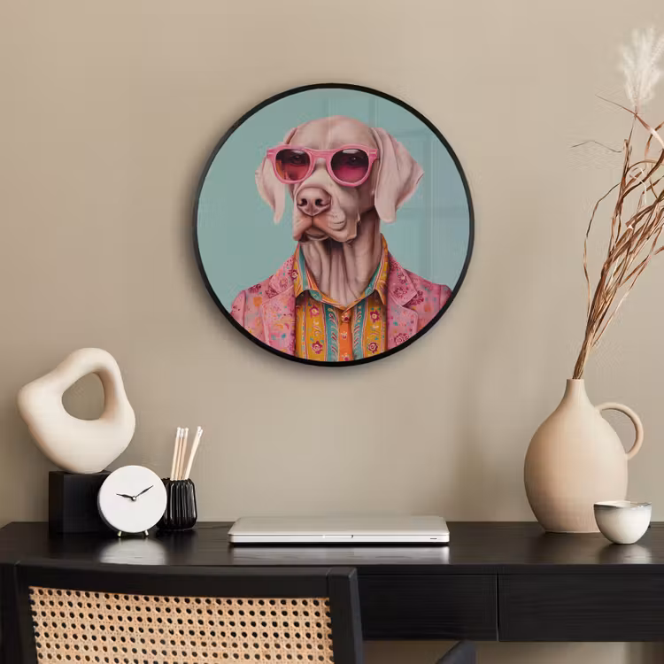 Hond - Overhemd - Bloemen - Bril Fotolijst rond zonder passe partout klein -sfeer1