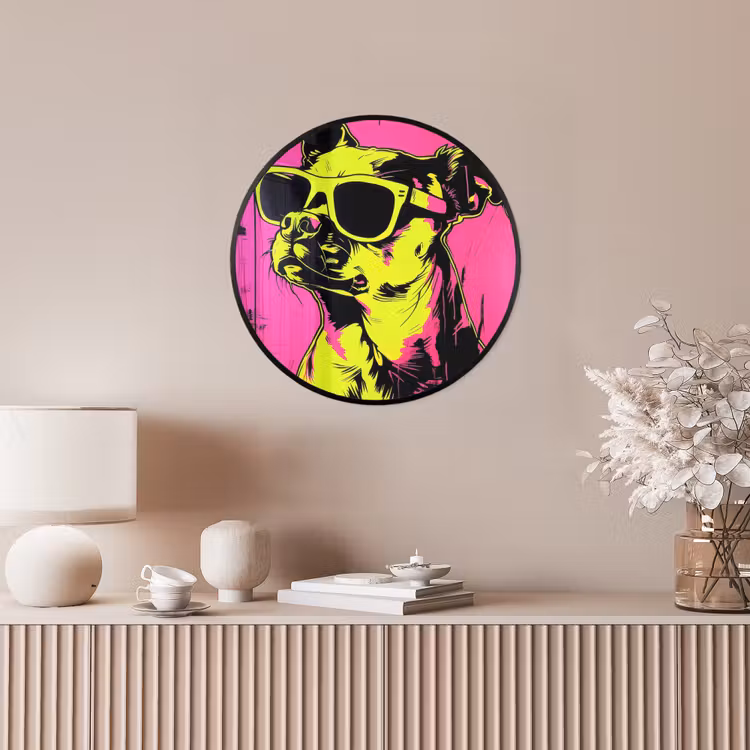 Hond - Zonnebril - Roze - Art Fotolijst rond zonder passe partout klein -sfeer3