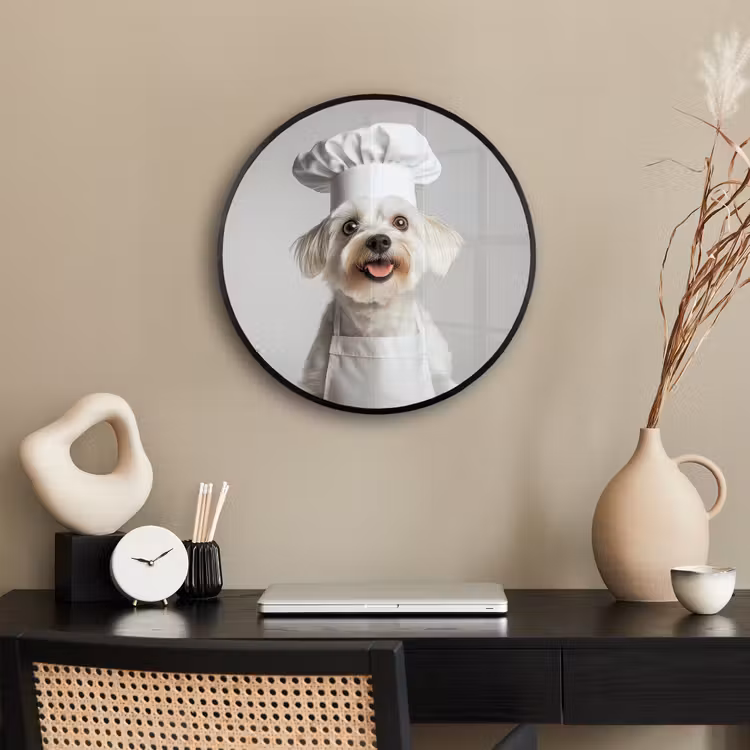 Hond - Wit - Kok Fotolijst rond zonder passe partout klein -sfeer1