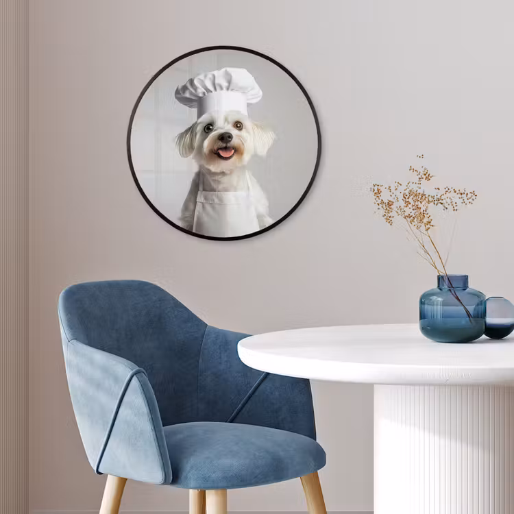 Hond - Wit - Kok Fotolijst rond zonder passe partout klein -sfeer2