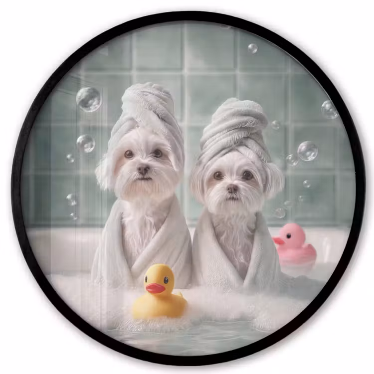 Hondjes - Badkuip - Badeendjes - Handdoeken Fotolijst rond zonder passe partout klein -3d