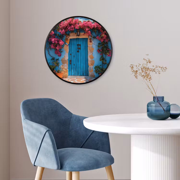 Deur - Hout - Bloemen - Blauw Fotolijst rond zonder passe partout klein -sfeer2