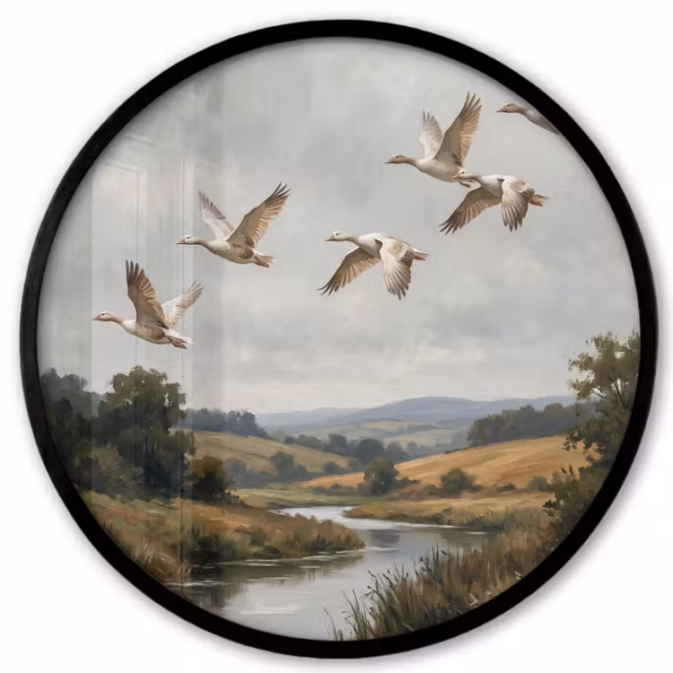 Eenden - Rivier - Landschap - Vlucht - Nostalgisch Fotolijst rond zonder passe partout klein -3d