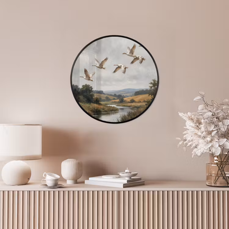 Eenden - Rivier - Landschap - Vlucht - Nostalgisch Fotolijst rond zonder passe partout klein -sfeer3