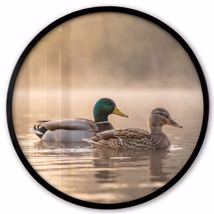 Eenden - Water - Mist - Natuur Fotolijst rond zonder passe partout klein -3d