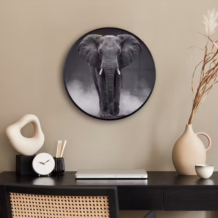 Olifant - Zwart - Wit - Rook Fotolijst rond zonder passe partout klein -sfeer1