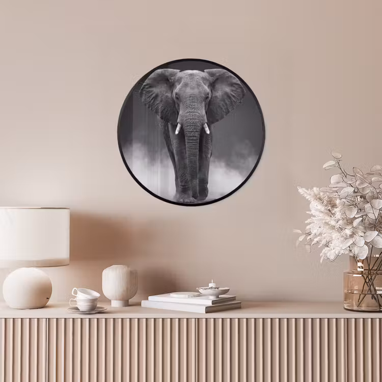 Olifant - Zwart - Wit - Rook Fotolijst rond zonder passe partout klein -sfeer3