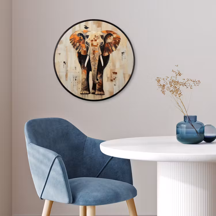 Olifant - Slurf - Mozaïek - Abstract Fotolijst rond zonder passe partout klein -sfeer2