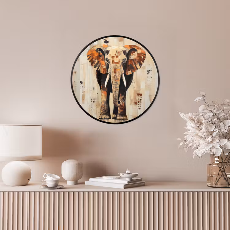 Olifant - Slurf - Mozaïek - Abstract Fotolijst rond zonder passe partout klein -sfeer3
