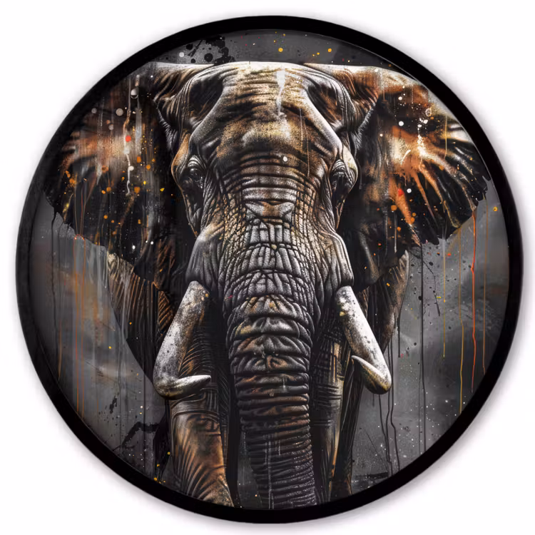Olifant - Watercolor - Wilde dieren - Luxe Fotolijst rond zonder passe partout klein -3d