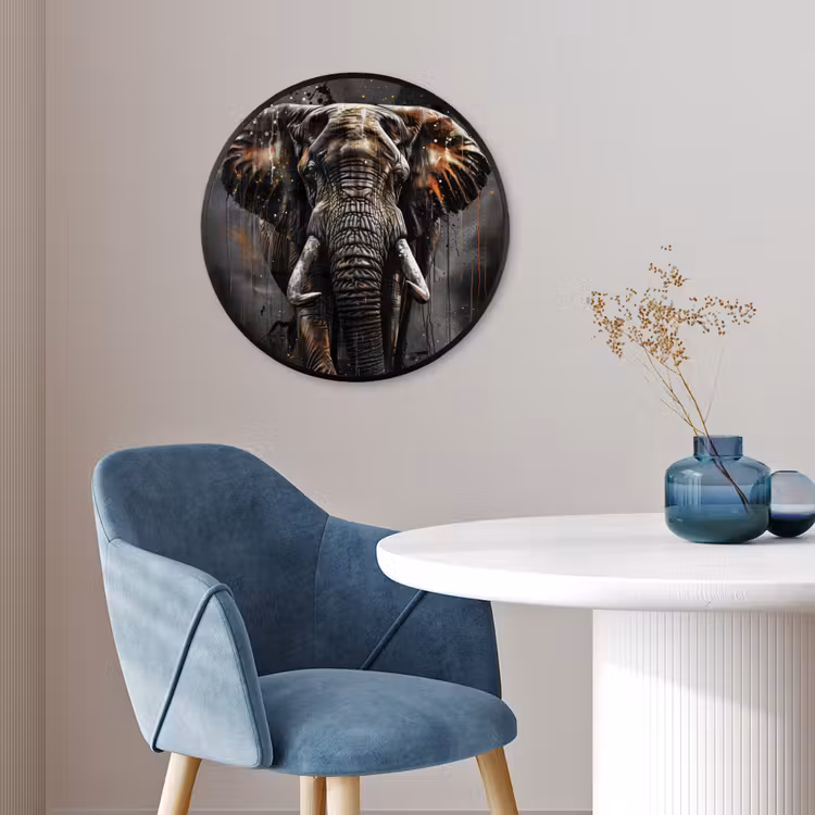 Olifant - Watercolor - Wilde dieren - Luxe Fotolijst rond zonder passe partout klein -sfeer2