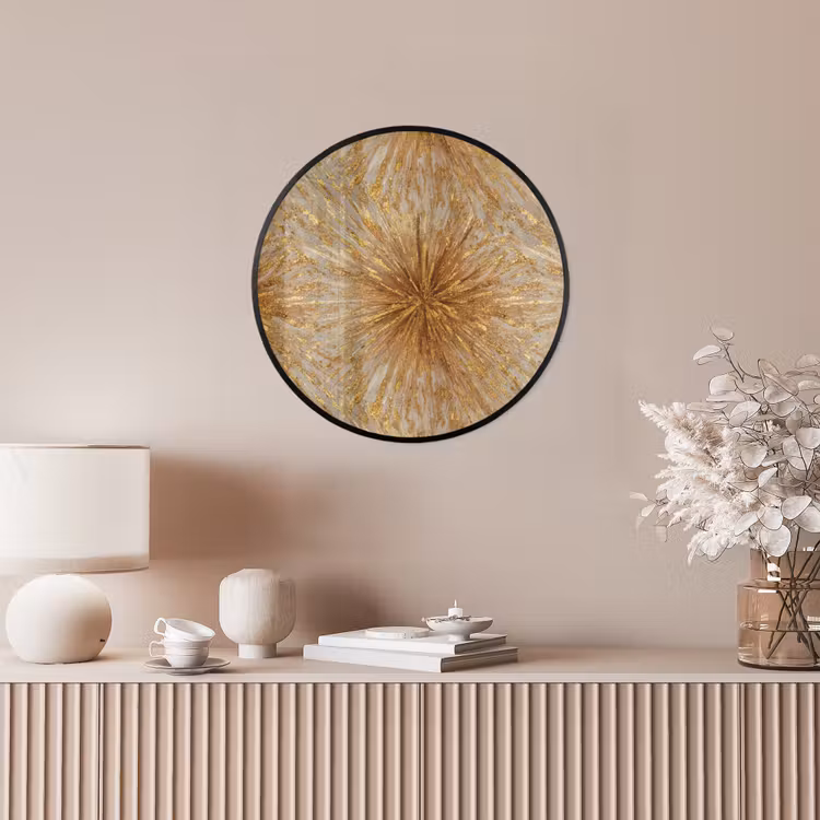 Explosie - Abstract - Goud - Wit Fotolijst rond zonder passe partout klein 856 -sfeer3