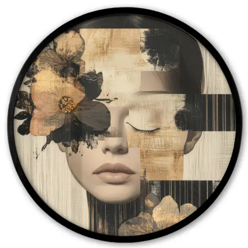 Gezicht - Bloemen - Zwart - Vrouw Fotolijst rond zonder passe partout klein -3d