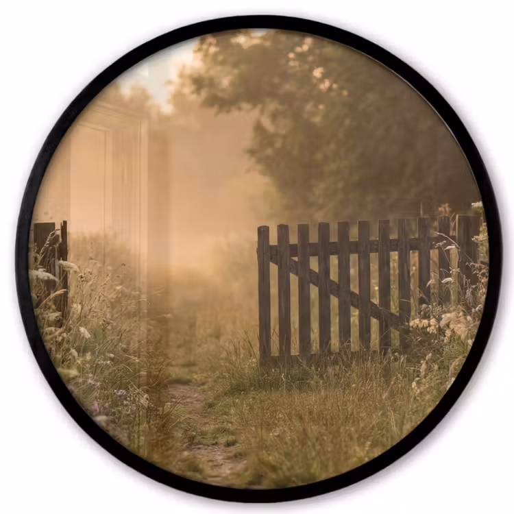 Hek - Natuur - Mist - Veld Fotolijst rond zonder passe partout klein -3d