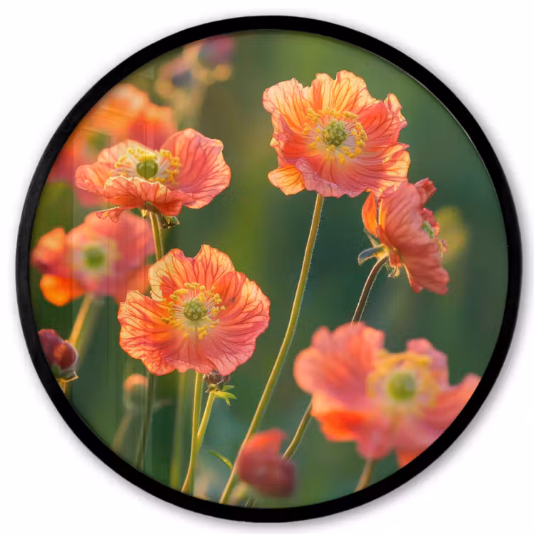 Bloemenveld - Zonnestralen - Oranje Fotolijst rond zonder passe partout klein -3d