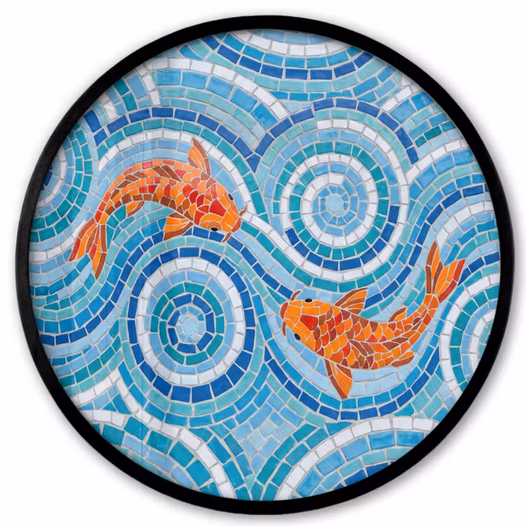Vis - Mozaïek - Water - Decoratief - Blauw Fotolijst rond zonder passe partout klein -3d