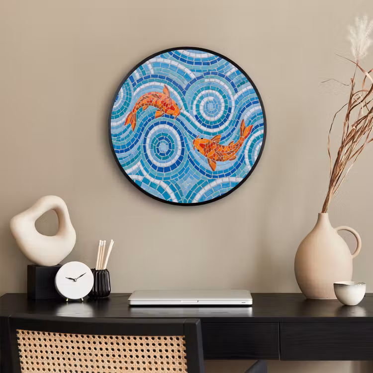 Vis - Mozaïek - Water - Decoratief - Blauw Fotolijst rond zonder passe partout klein -sfeer1