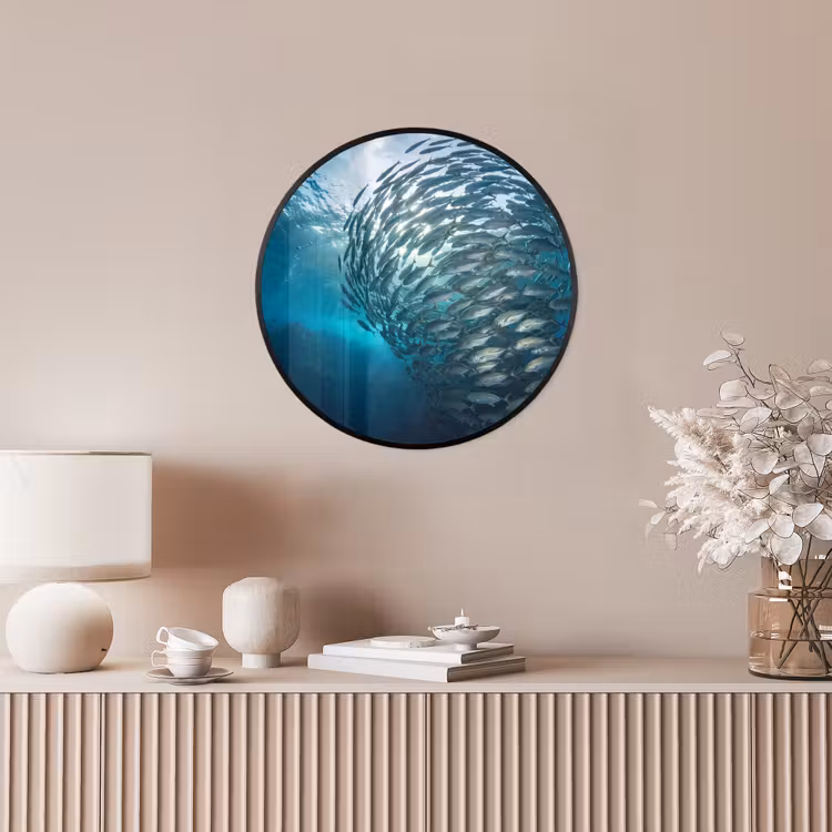 Vis - School - Oceaan - Natuur - Blauw Fotolijst rond zonder passe partout klein -sfeer3