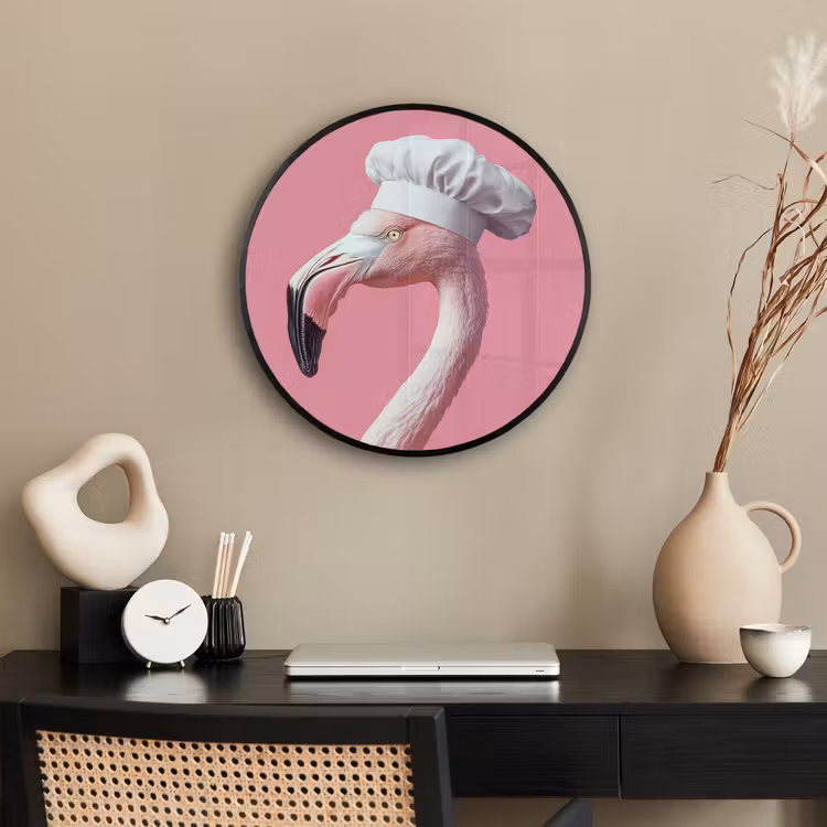 Flamingo - Roze - Koksmuts - Vogel Fotolijst rond zonder passe partout klein -sfeer1