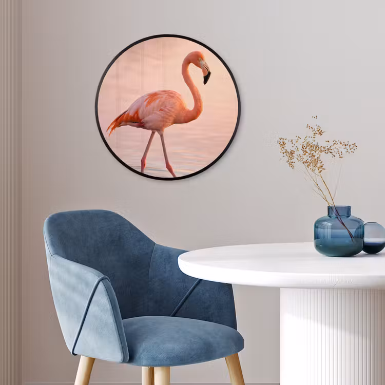 Flamingo - Water - Roze Fotolijst rond zonder passe partout klein -sfeer2