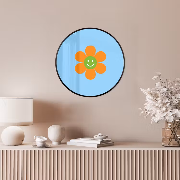 Bloem - Smiley - Kleurrijk Fotolijst rond zonder passe partout klein -sfeer3