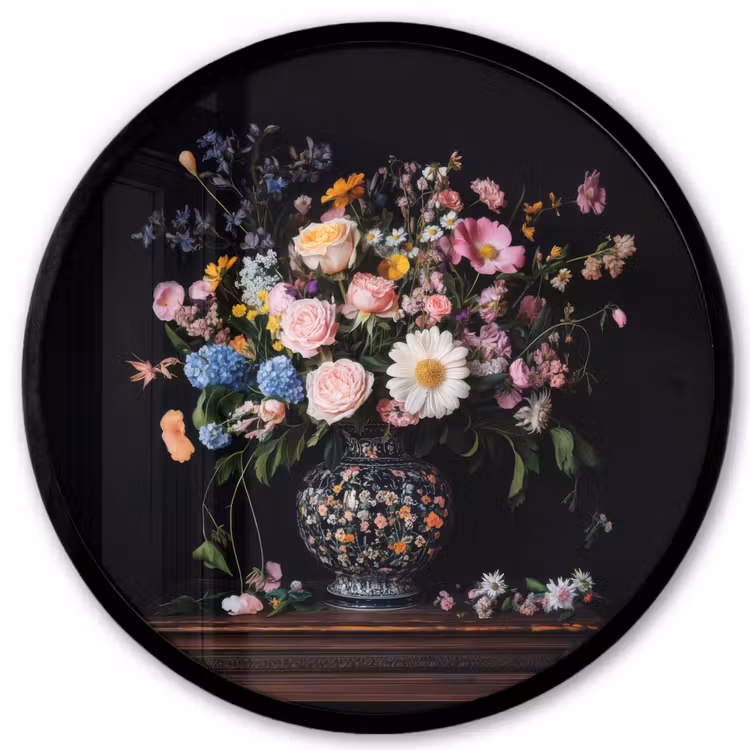 Bloemenvaas - Hout - Bloemen - Boeket Fotolijst rond zonder passe partout klein -3d