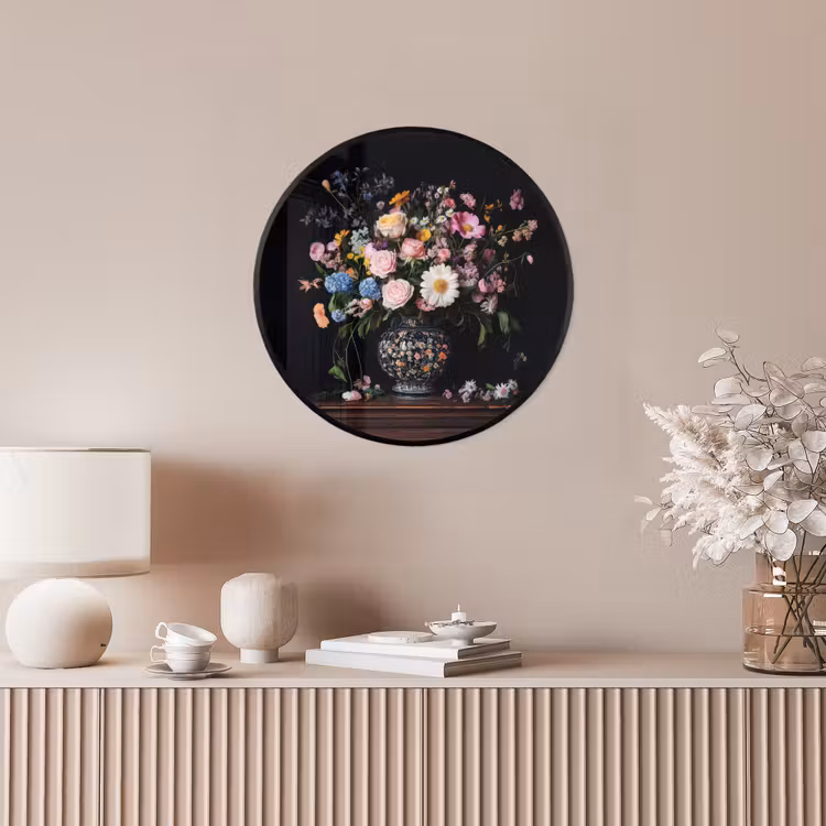 Bloemenvaas - Hout - Bloemen - Boeket Fotolijst rond zonder passe partout klein -sfeer3