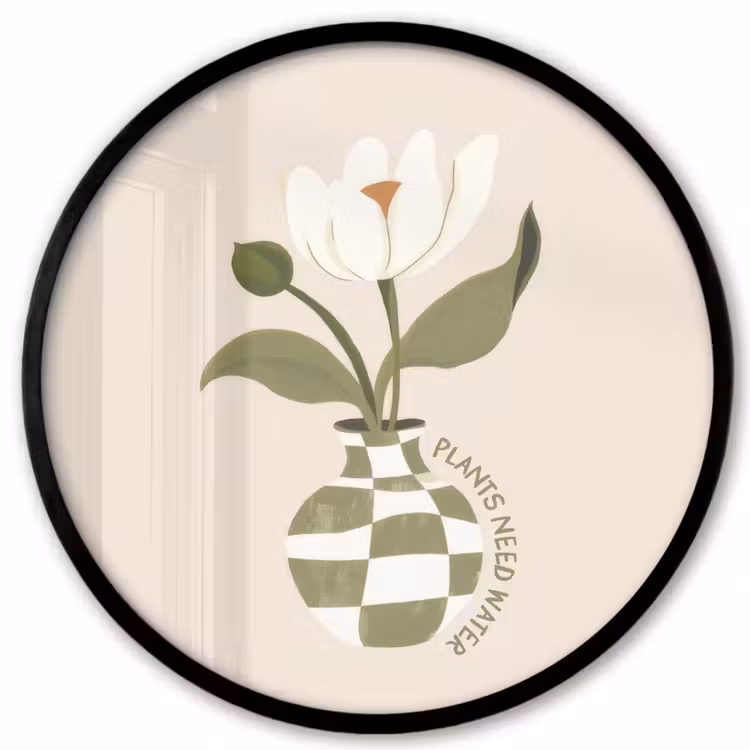 Bloem - Wit - Vaas - Quote Fotolijst rond zonder passe partout klein -3d