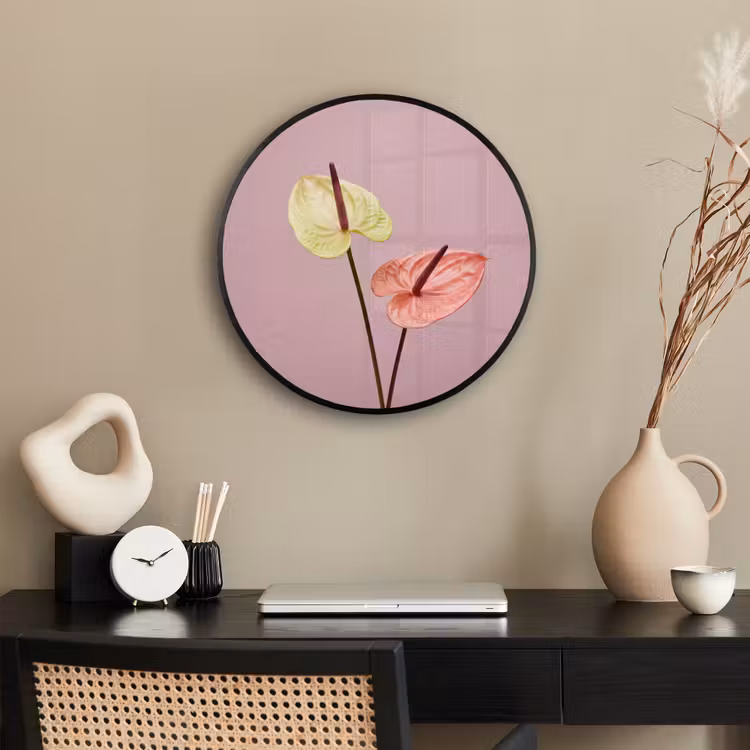 Bloemen - Anthuriums - Geel - Roze Fotolijst rond zonder passe partout klein -sfeer1