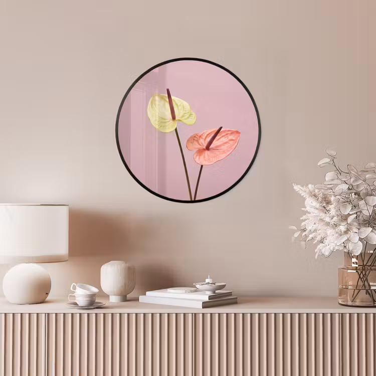 Bloemen - Anthuriums - Geel - Roze Fotolijst rond zonder passe partout klein -sfeer3