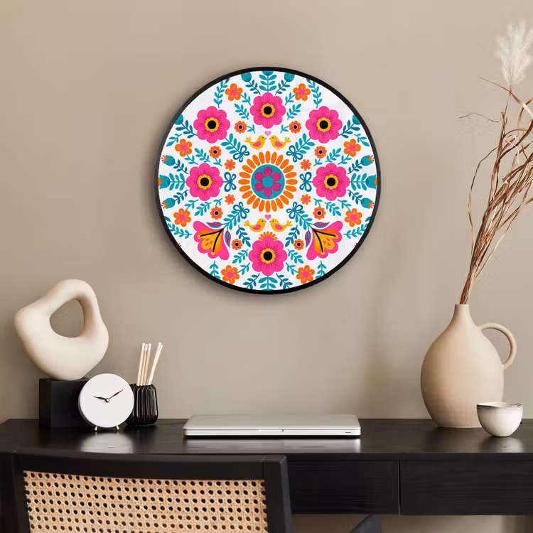Bloemen - Vogel - Patroon - Kleurrijk - Modern Fotolijst rond zonder passe partout klein -sfeer1