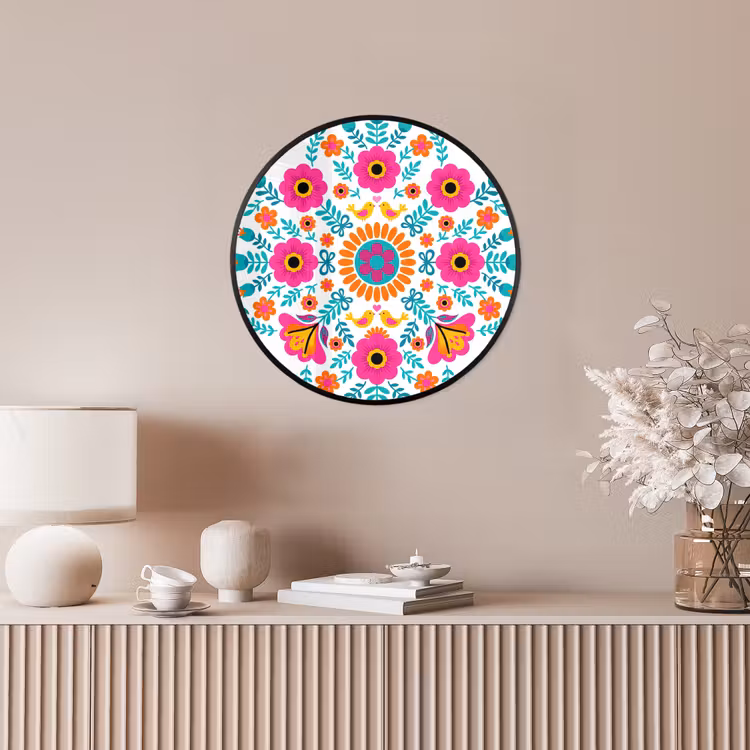 Bloemen - Vogel - Patroon - Kleurrijk - Modern Fotolijst rond zonder passe partout klein -sfeer3