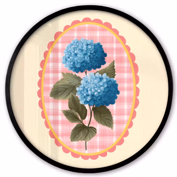 Bloemen - Blauw - Lijst - Bladeren Fotolijst rond zonder passe partout klein -3d